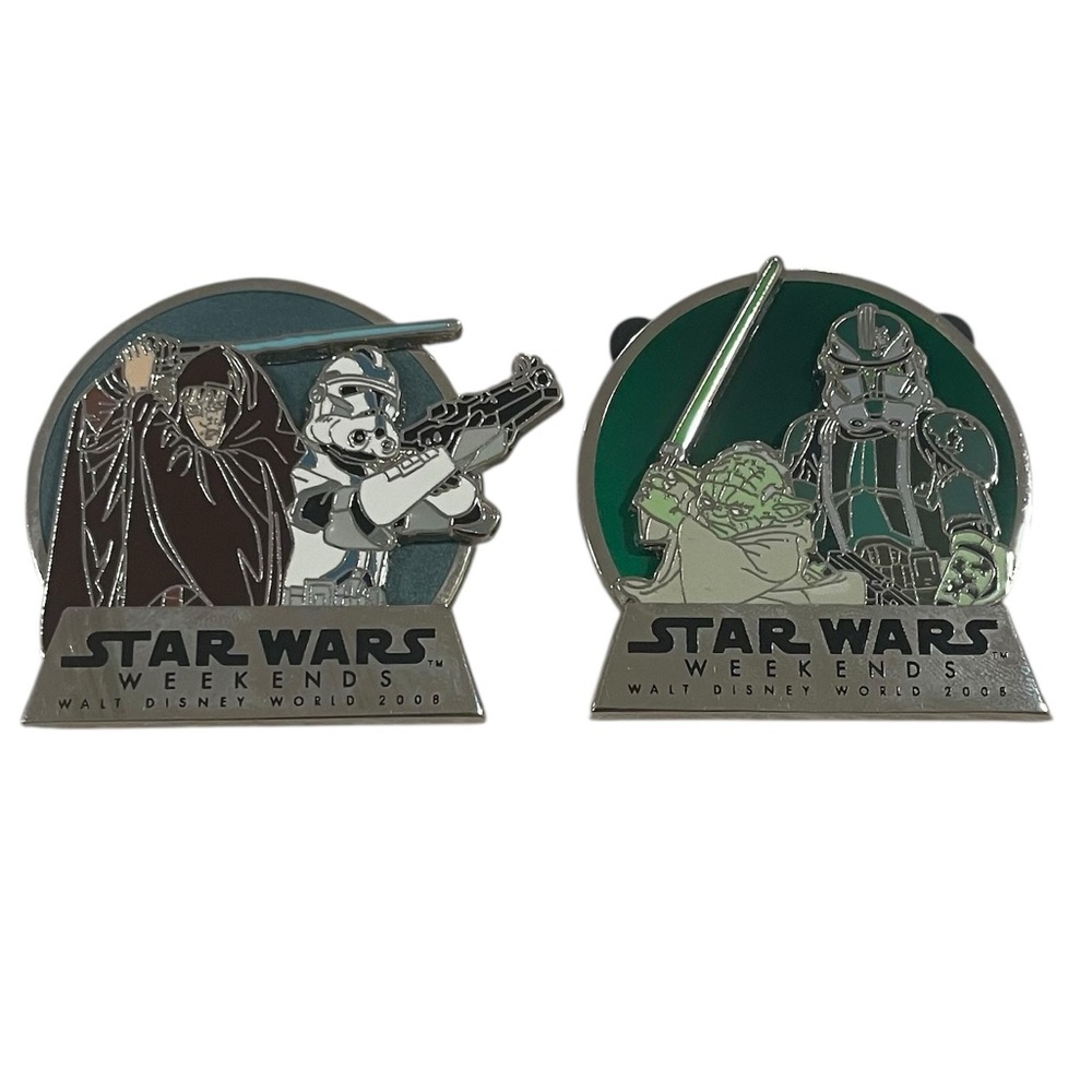 Disney Pins Set of 2 Star Wars Weekends Anakin Yoda Lightsaber Clone Trooper LE